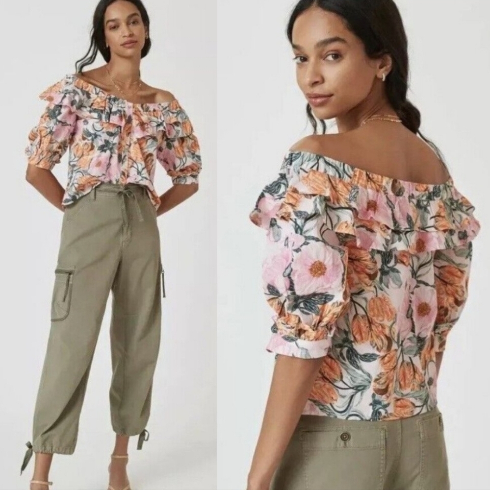 ๐๏ธ Anthropologie Cecilia Pettersson Floral Print with Elastic Shoulder Top. NWT - Picture 12 of 12